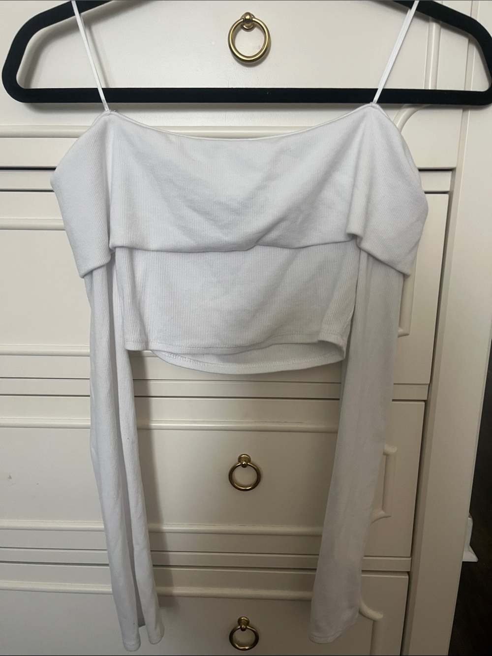 Garage White Off-Shoulder Long Sleeve Crop Top